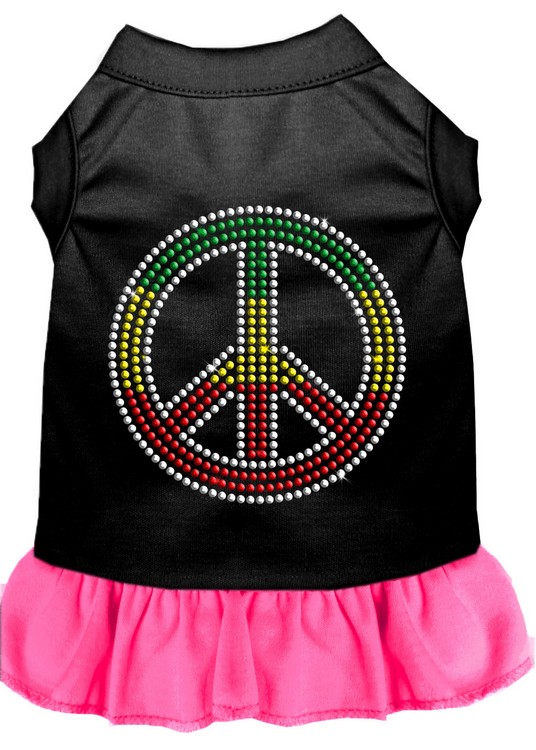 Rhinestone Rasta Peace Dress Black with Bright Pink Med